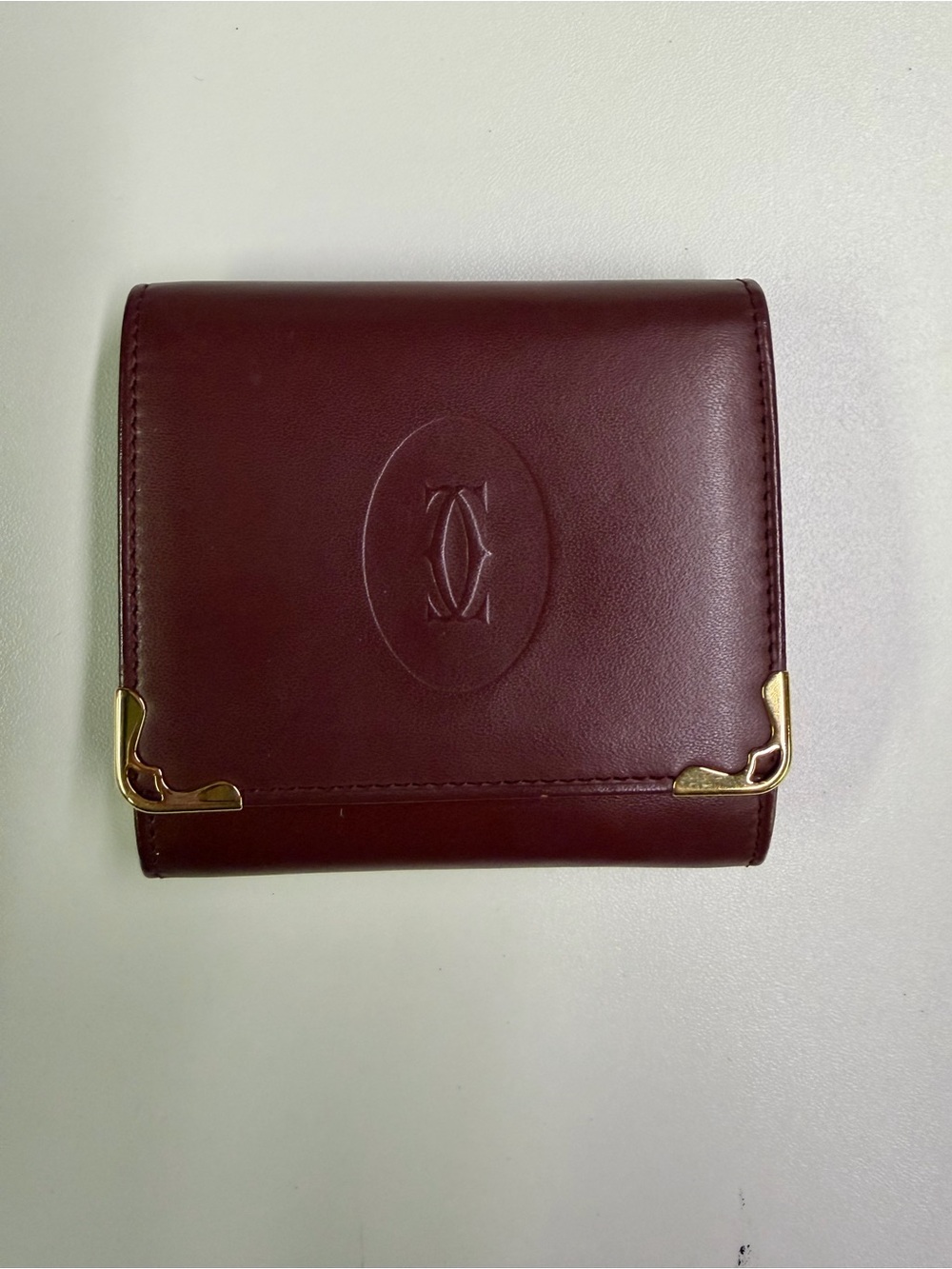 Cartier Burgundy Leather Wallet with Gold Hardware